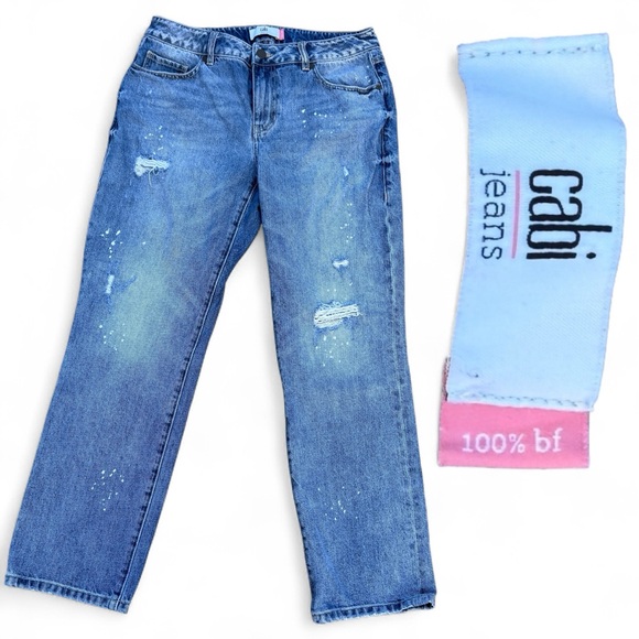 CAbi 100% Boyfriend distressed Denim Blue Jeans women’s size 8 #5884 Boho Chic - Picture 2 of 11